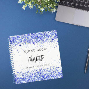 Guest book birthday royal blue white confetti
