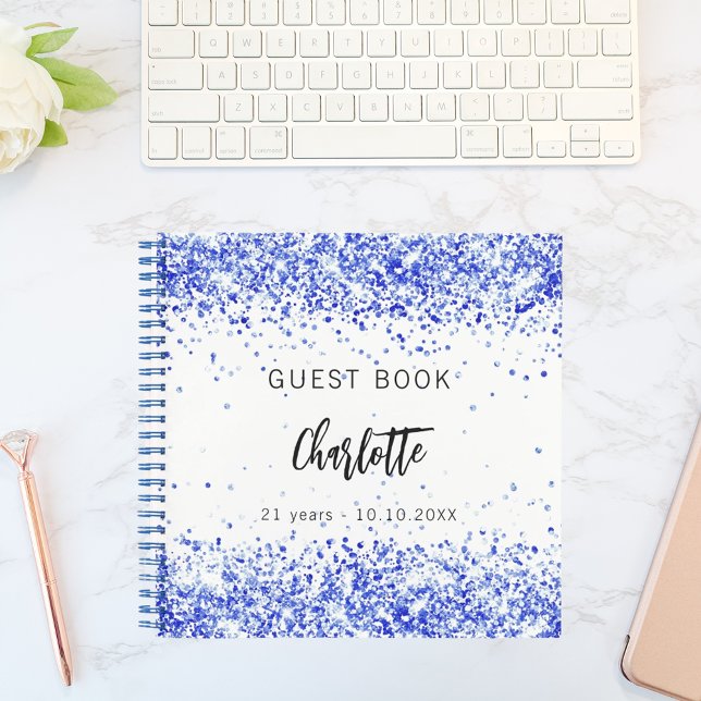 Guest book birthday royal blue white confetti (Creator Uploaded)