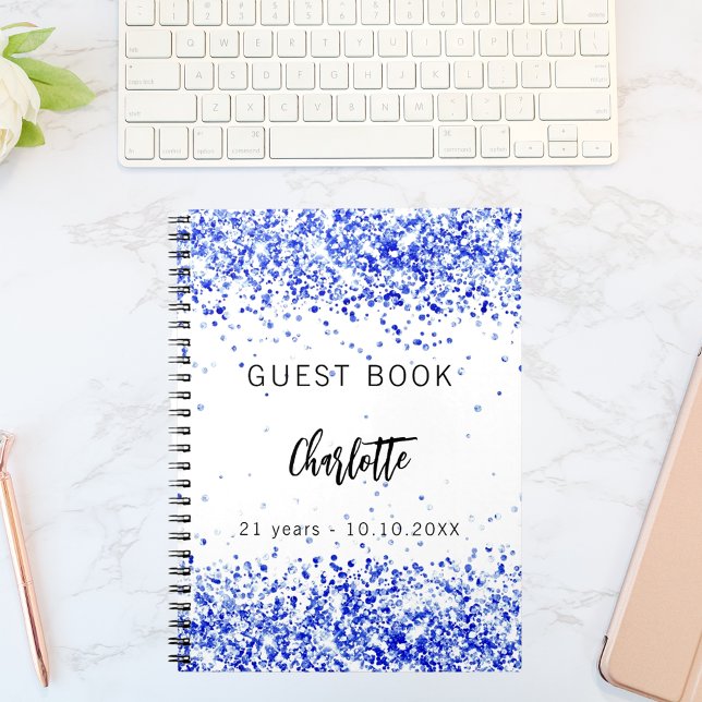 Guest book birthday royal blue white confetti (Creator Uploaded)