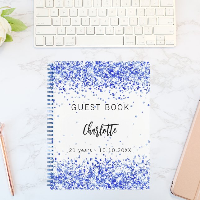 Guest book birthday royal blue white confetti (Creator Uploaded)