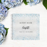Guest book birthday silver blue sparkles<br><div class="desc">A stylish faux silver looking background with light blue faux glitter sparkles. Personalise and add your name,  age/event and date.</div>
