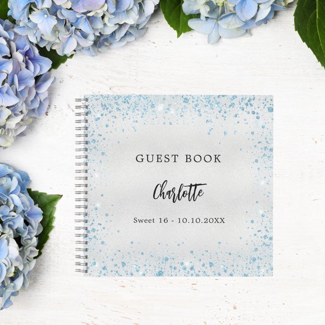 Guest book birthday silver blue sparkles (Creator Uploaded)