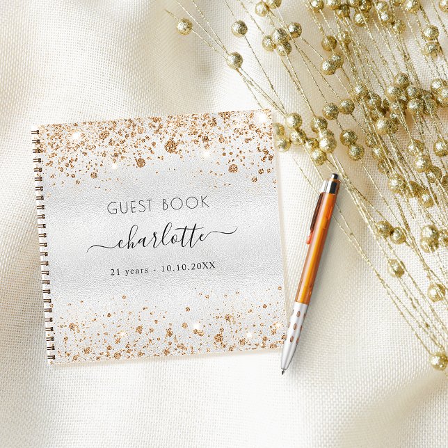 Guest book birthday silver gold glitter monogram (Creator Uploaded)