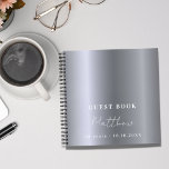 Guest book birthday silver name simple<br><div class="desc">A guest book for a 50th (or any age) birthday party.  A dark faux silver loolking background. For both him and her.  Add your name,  age,   date. The name is written with a modern hand lettered style script.</div>