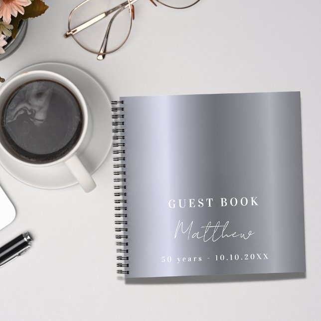 Guest book birthday silver name simple (Creator Uploaded)
