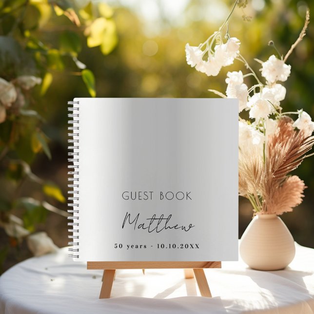 Guest book birthday silver name simple (Creator Uploaded)