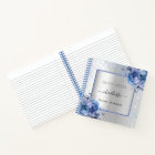 Guest book birthday silver navy blue florals