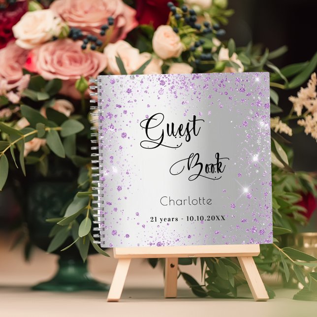 Guest book birthday silver purple glitter violet (Creator Uploaded)