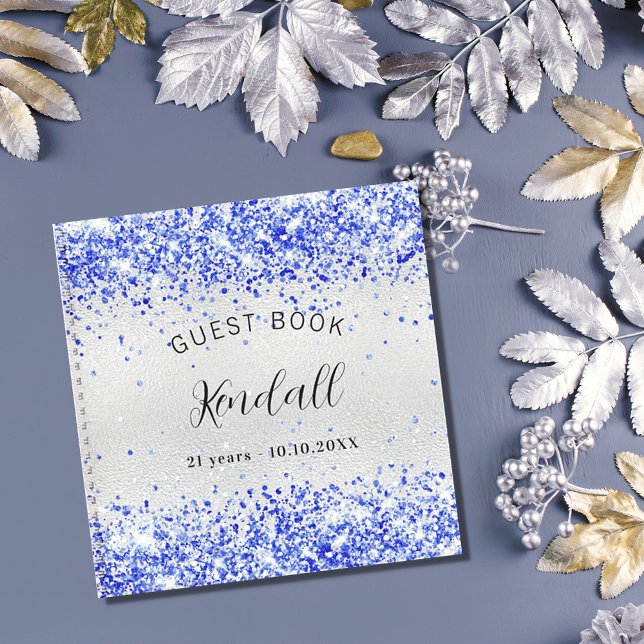 Guest book birthday silver royal blue glitter (Creator Uploaded)