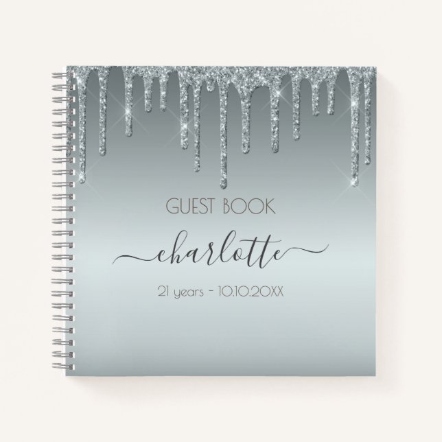 Guest book birthday Silver Textures glitter luxury (Front)