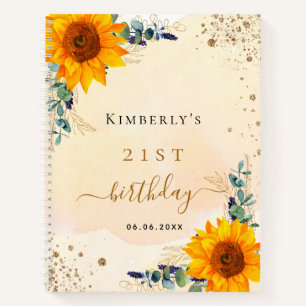 Guest book birthday sunflowers eucalyptus gold