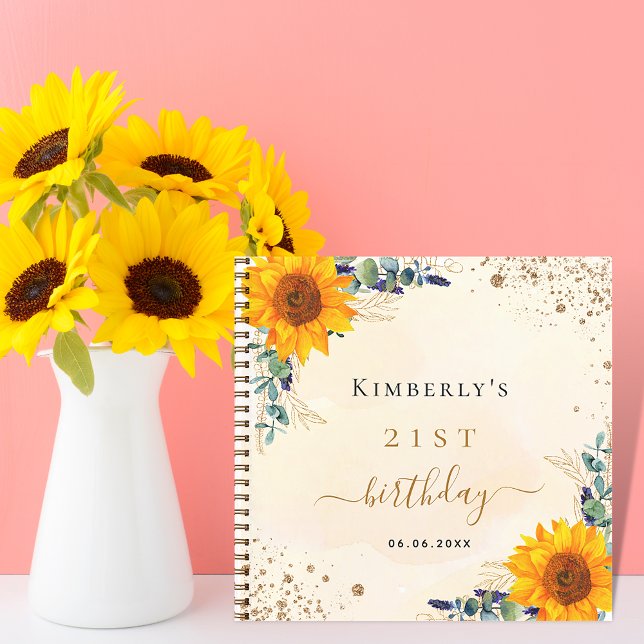 Guest book birthday sunflowers eucalyptus golden (Creator Uploaded)