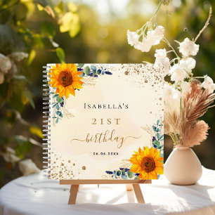 Guest book birthday sunflowers eucalyptus golden