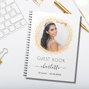 Guest book birthday white gold glitter photo