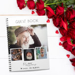 Guest book birthday white photo collage<br><div class="desc">Create your own unique photo collage. Use four,  4 of your favorite photo.   Personalize and a name and age/dates. White background,  black text.  For both him and her.</div>