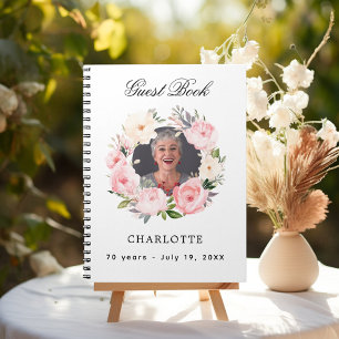 Guest book birthday white photo florals budget