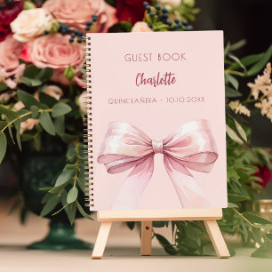 Guest book blush pink bow Quinceanera