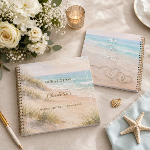 Guest book Bridal Shower beach love hearts sand