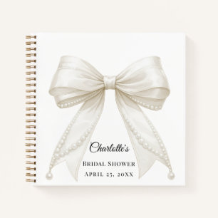 Guest book Bridal Shower bow ivory white pearls