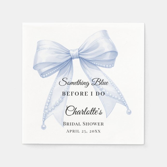 Guest book Bridal Shower bow something blue Napkin (Front)