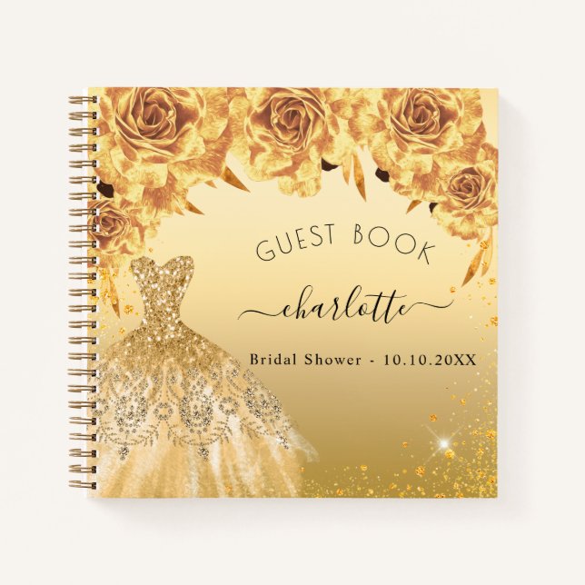 Guest book bridal shower gold glitter dress  (Front)