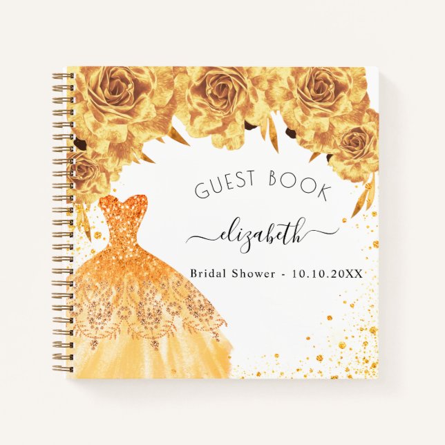 Guest book Bridal Shower gold glitter dress  (Front)