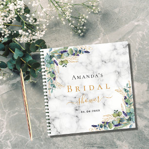 Guest book bridal shower marble eucalyptus gold