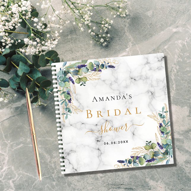 Guest book bridal shower marble eucalyptus gold (Creator Uploaded)