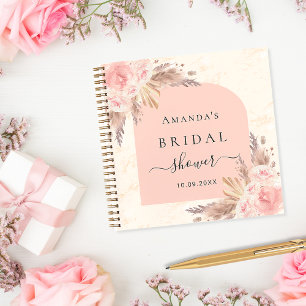 Guest book bridal Shower pampas grass rose gold