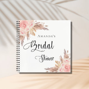 Guest book bridal shower pampas grass rose gold