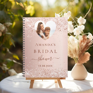 Guest book bridal shower photo heart rose gold