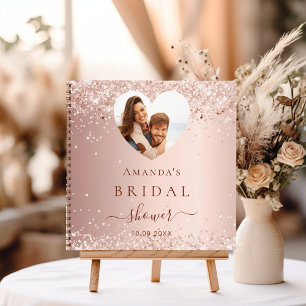Guest book bridal shower photo heart rose gold