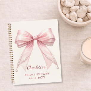Guest book Bridal Shower pink bow ivory pearls