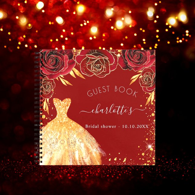 Guest book bridal shower red gold glitter dress  (Creator Uploaded)