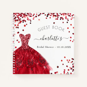 Guest book bridal shower red white glitter dress