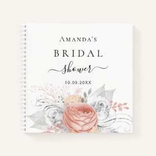Guest book bridal shower rose gold floral silver