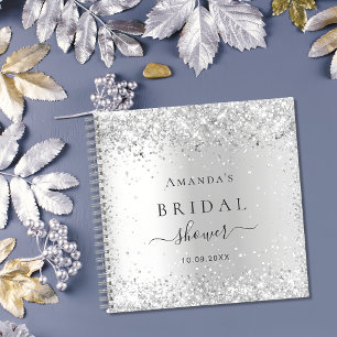 Guest book bridal shower silver glitter sparkles