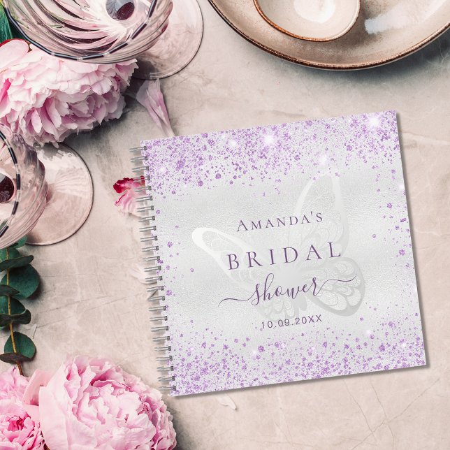 Guest book bridal shower silver violet butterfly (Creator Uploaded)