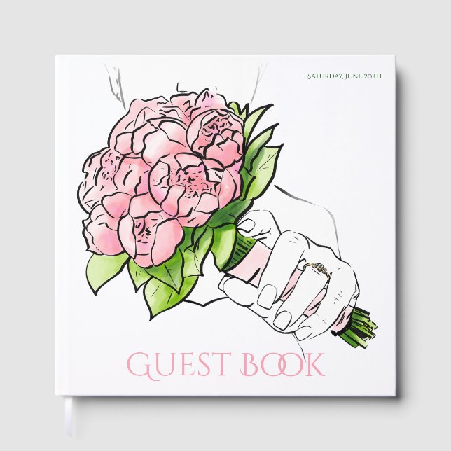 Guest Book - Bride's Hand with Ring and Peony (Front)