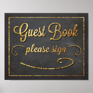 Guest Book Chalkboard and Gold Glitter Sign
