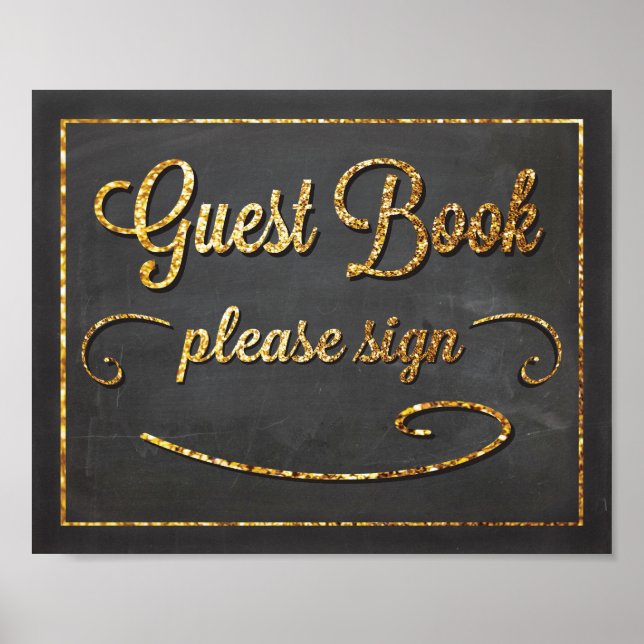 Guest Book Chalkboard and Gold Glitter Sign (Front)