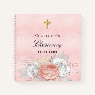 Guest book christening blush rose gold floral