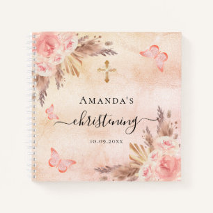 Guest book christening pampas blush girl butterfly