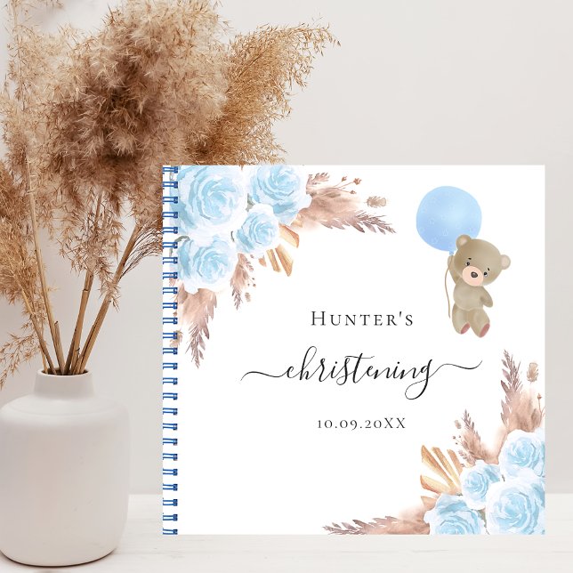 Guest book christening pampas grass blue boy teddy (Creator Uploaded)