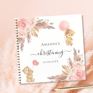 Guest book christening pampas grass rose teddy