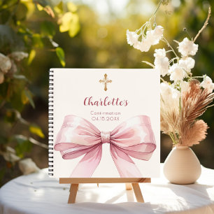Guest book Confirmation blush pink bow cream