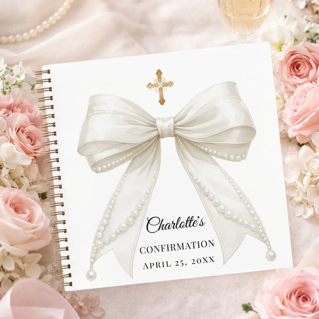 Guest book Confirmation bow ivory white pearls (Creator Uploaded)