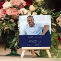Guest book custom photo navy blue birthday