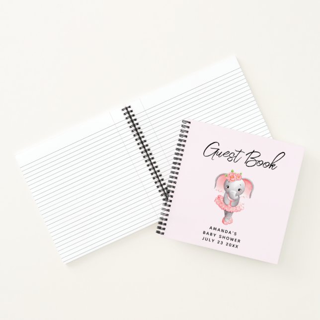 Guest Book Cute Pink & Grey Elephant Ballerina (Inside)