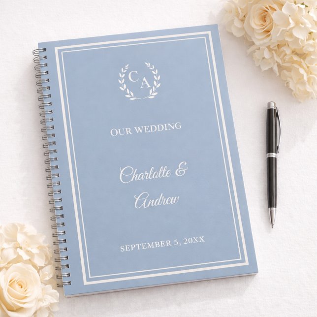 Guest Book dusty blue ivory monogrammed wedding (Creator Uploaded)